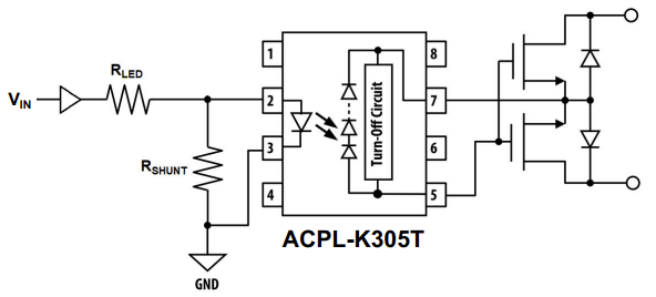 应用电路图 - Broadcom ACPL-K305T车规级光伏驱动器